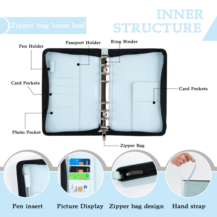 A6 Handheld Zipper Bag Type Large Capacity Cash Budget Book Handbook(Pink)