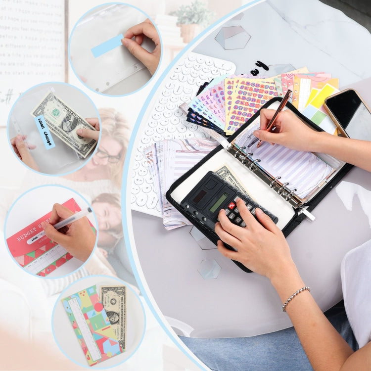 A6 Handheld Zipper Bag Type Large Capacity Cash Budget Book Handbook(Black Gray)