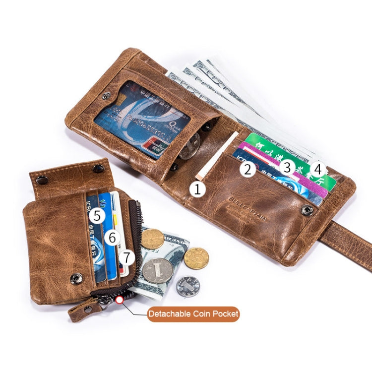 BULL CAPTAIN 01 Multifunctional Detachable Vintage Leather Buckle Horizontal Wallet(Coffee)
