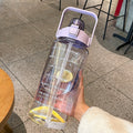 GYBL4503 2000ml Large-capacity Outdoor Sports Water Bottle with Straw, Spec: Purple+Stickers