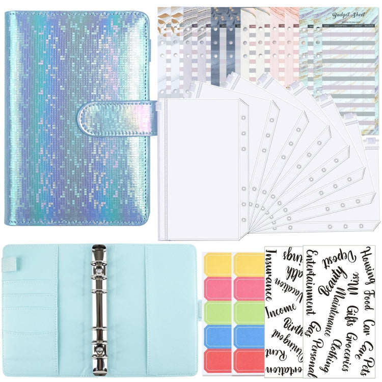 A6 Illusion Magic Square Loose-leaf PU Notebook Cash Budget Book(Blue)