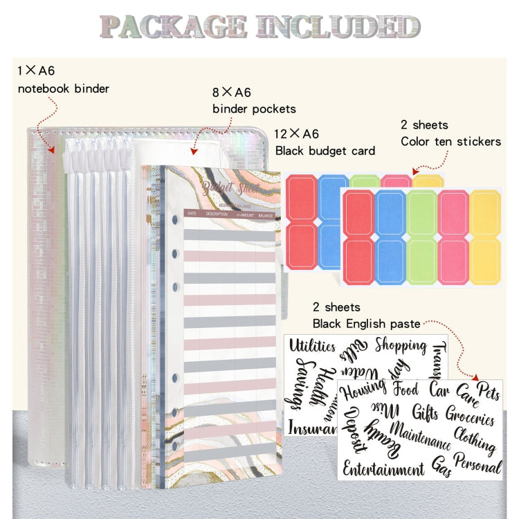 A6 Illusion Magic Square Loose-leaf PU Notebook Cash Budget Book(Black)