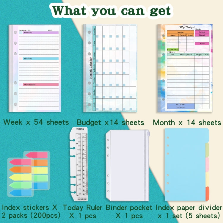 A6 6 Hole Budget Book Loose-leaf Replacement Core Handbook Insert,Spec: Kit 1