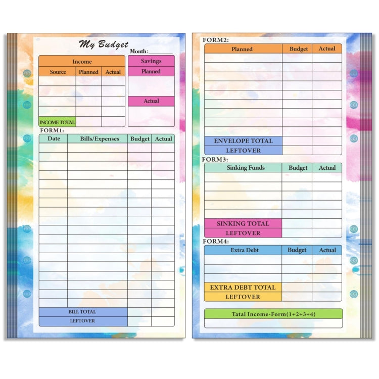A6 6 Hole Budget Book Loose-leaf Replacement Core Handbook Insert,Spec: Budget Page 56 Sheets