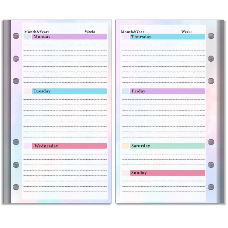 A6 6 Hole Budget Book Loose-leaf Replacement Core Handbook Insert,Spec: Weekly Plan 108 Sheets