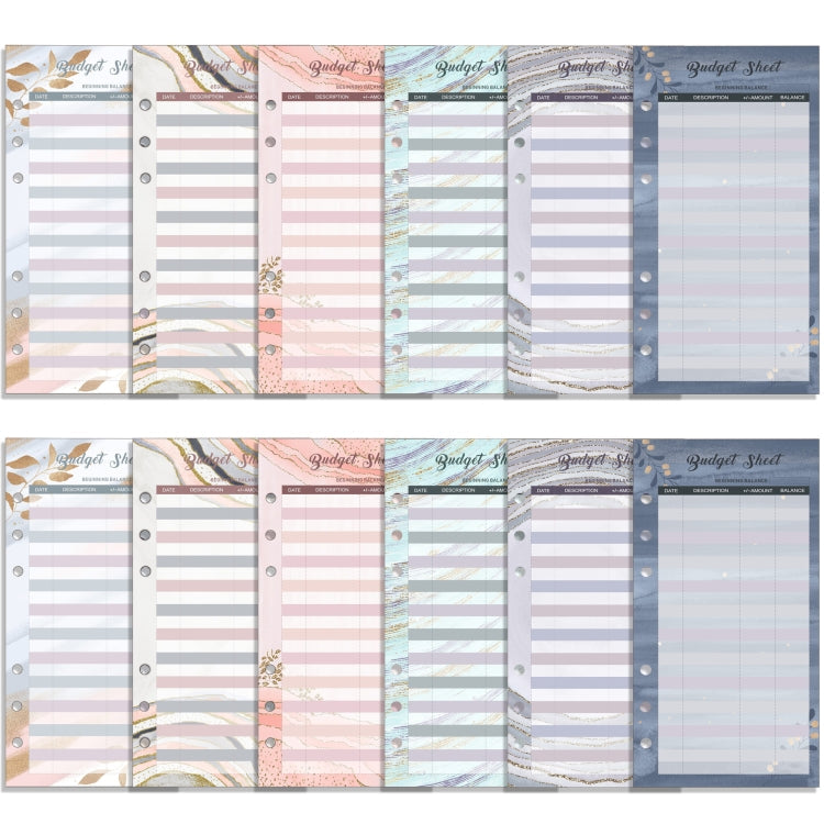 60 Sheets Cash Budget Card Loose-leaf Bookkeeping Replacement Core(Gold Leaf)