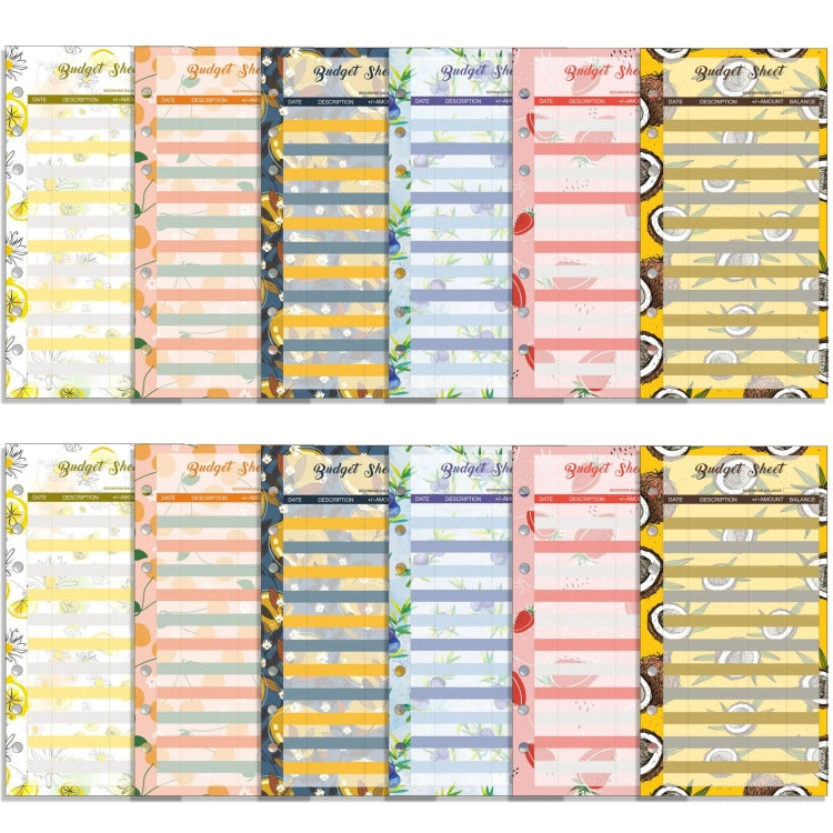 60 Sheets Cash Budget Card Loose-leaf Bookkeeping Replacement Core(Fruits)