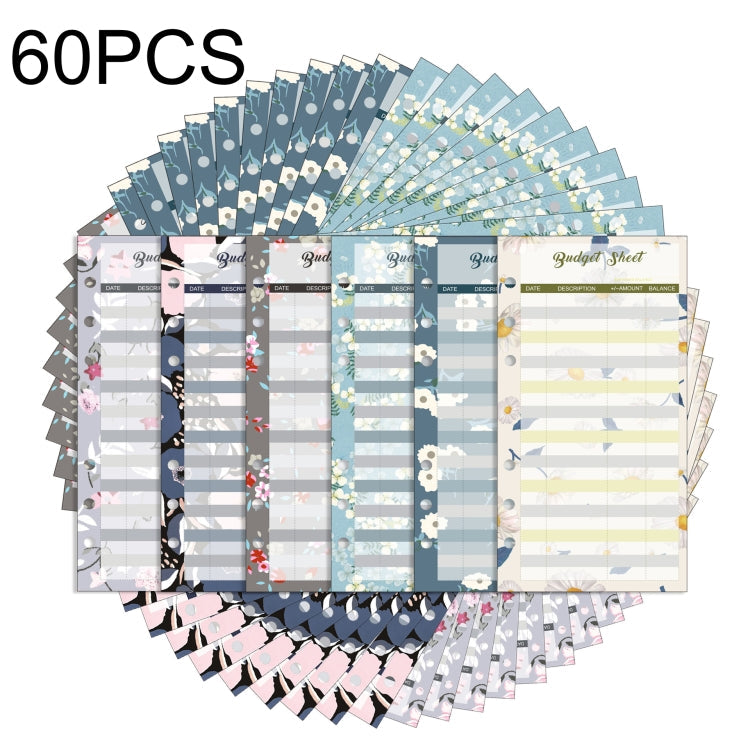 60 Sheets Cash Budget Card Loose-leaf Bookkeeping Replacement Core(Small Floral)