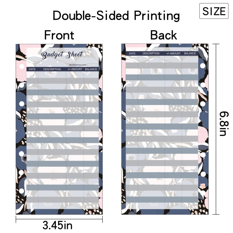 60 Sheets Cash Budget Card Loose-leaf Bookkeeping Replacement Core(Small Floral)
