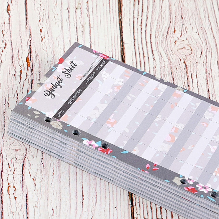 60 Sheets Cash Budget Card Loose-leaf Bookkeeping Replacement Core(Small Floral)