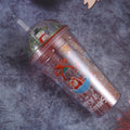 500ml Santa Claus Cartoon Portable Plastic Cup Double Micro Landscape Juice Cup(Style 1)