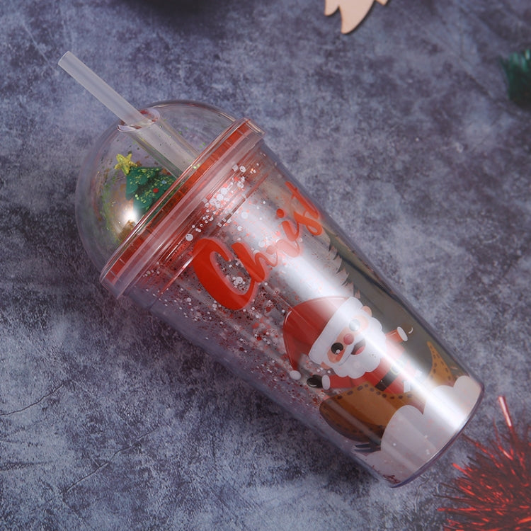 500ml Santa Claus Cartoon Portable Plastic Cup Double Micro Landscape Juice Cup(Style 2)