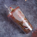 500ml Santa Claus Cartoon Portable Plastic Cup Double Micro Landscape Juice Cup(Style 4)
