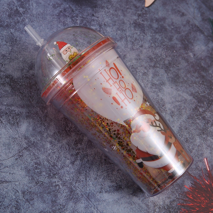 500ml Santa Claus Cartoon Portable Plastic Cup Double Micro Landscape Juice Cup(Style 4)