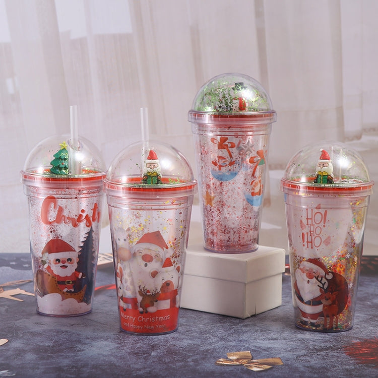 500ml Santa Claus Cartoon Portable Plastic Cup Double Micro Landscape Juice Cup(Style 2)