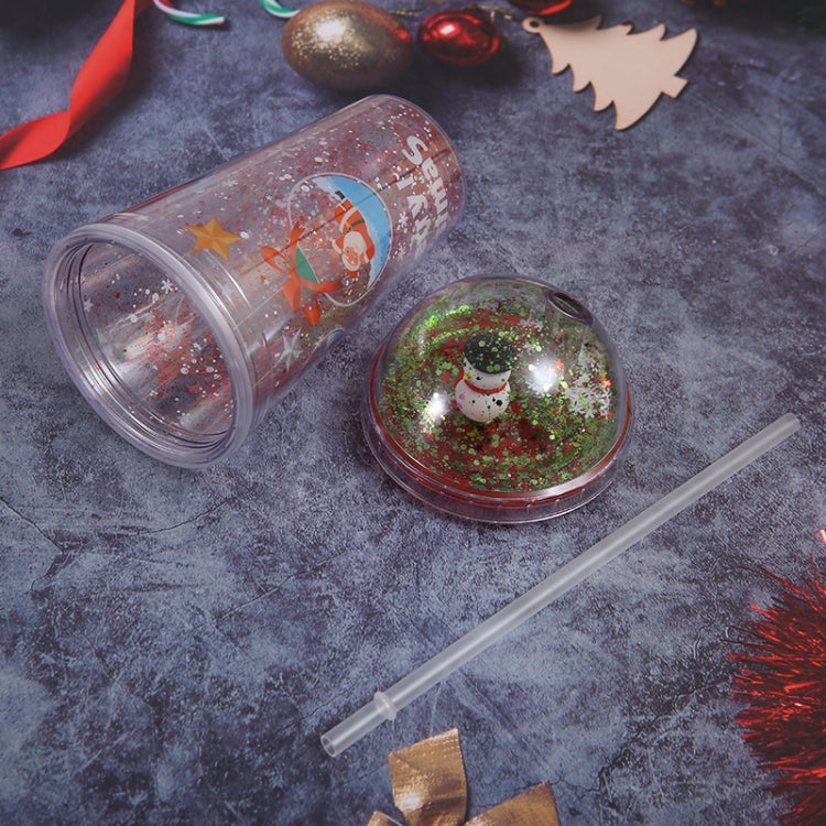 500ml Santa Claus Cartoon Portable Plastic Cup Double Micro Landscape Juice Cup(Style 2)
