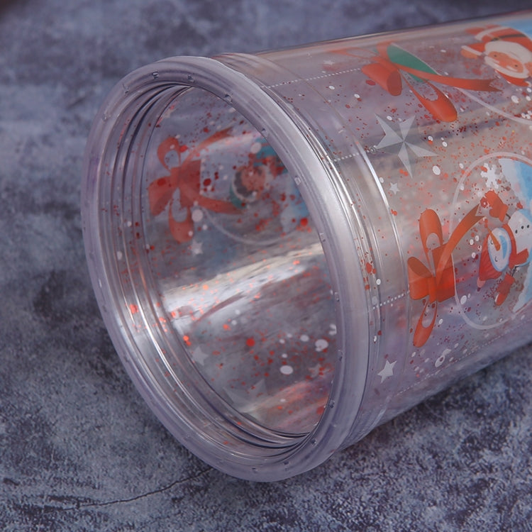 500ml Santa Claus Cartoon Portable Plastic Cup Double Micro Landscape Juice Cup(Style 1)