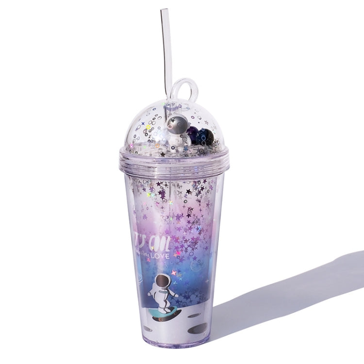 420ml Space Straw Cup Plastic Double Layer Water Cup