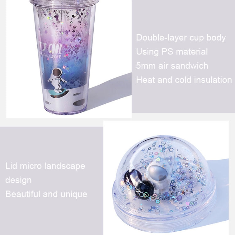 420ml Space Straw Cup Plastic Double Layer Water Cup
