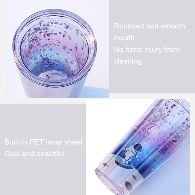420ml Space Straw Cup Plastic Double Layer Water Cup