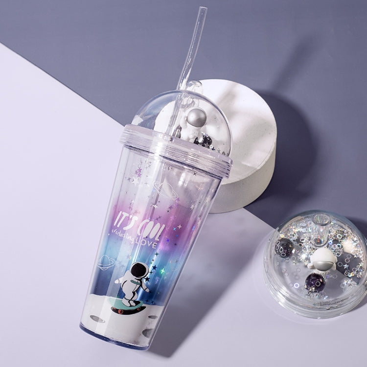 420ml Space Straw Cup Plastic Double Layer Water Cup