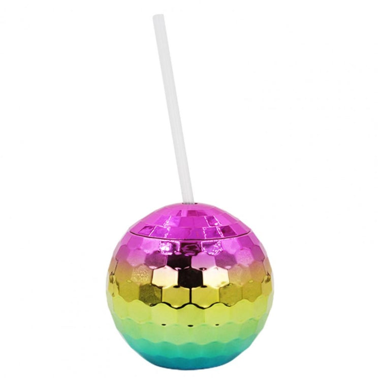 D001-2 Flash Electroplated Ball Cup Round Ball Straw Plastic Water Cup(Rainbow Color)