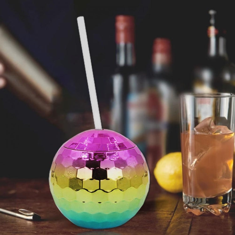 D001-2 Flash Electroplated Ball Cup Round Ball Straw Plastic Water Cup(Rainbow Color)
