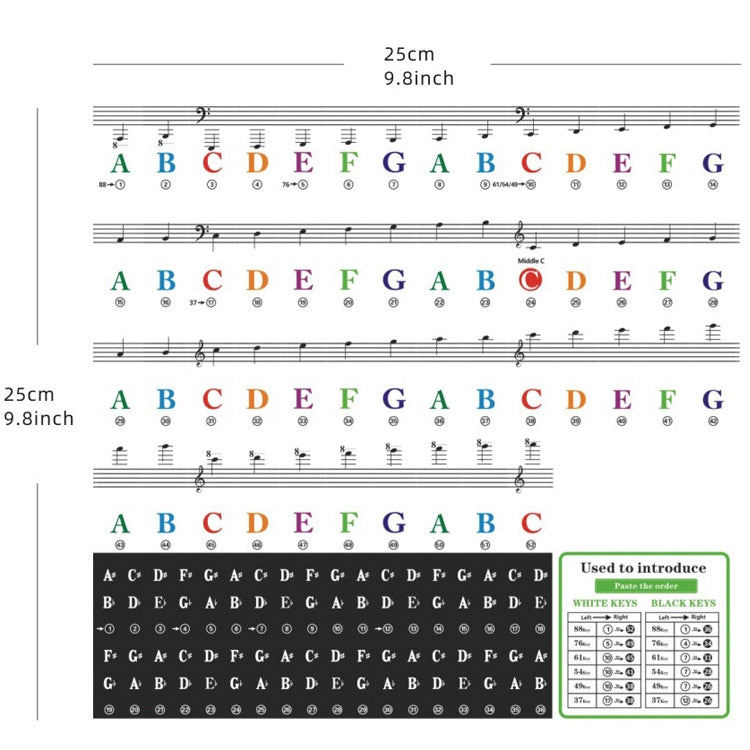 QT-0302 5PCS Children Piano Keyboard Color Stickers Musical Instrument Accessories