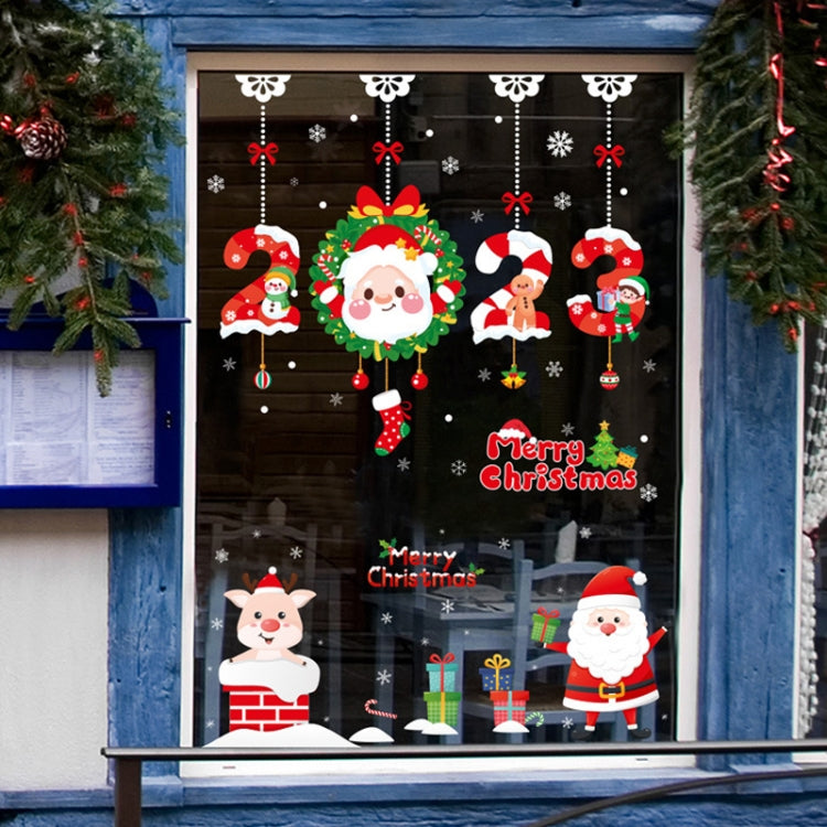 Santa Claus Hanging Stickers Shop Window Glass Door Living Room Wall Stickers(6305)