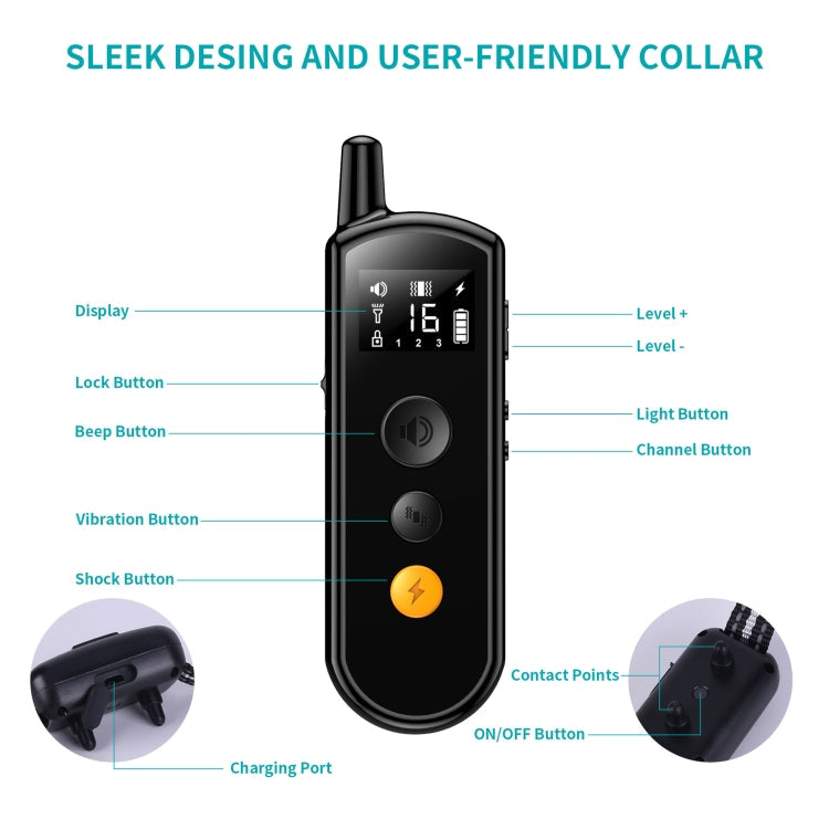 Remote Dog Trainer Rechargeable Waterproof Pet Electric Shock Collar Receiver