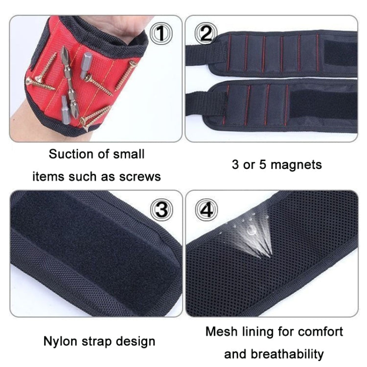 Electric Woodworking Multifunctional Powerful Magnetic Wrist Strap, Style: Five Rows Blue