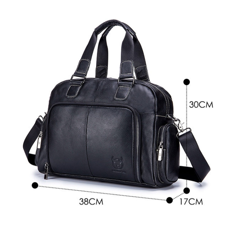 BULL CAPTAIN 0147 Leather Large Capacity Crossbody Travel Bag Briefcase(Black)