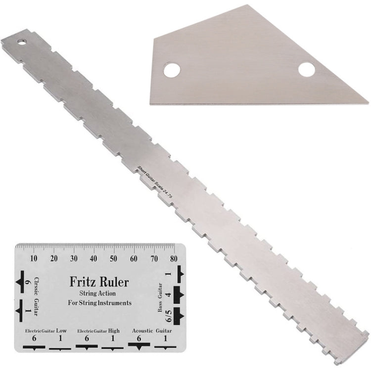 GNR3 Stainless Steel Measurement Bass Guitar Neck Ruler, Style: Double Teeth+Leveling Ruler+String High Ruler