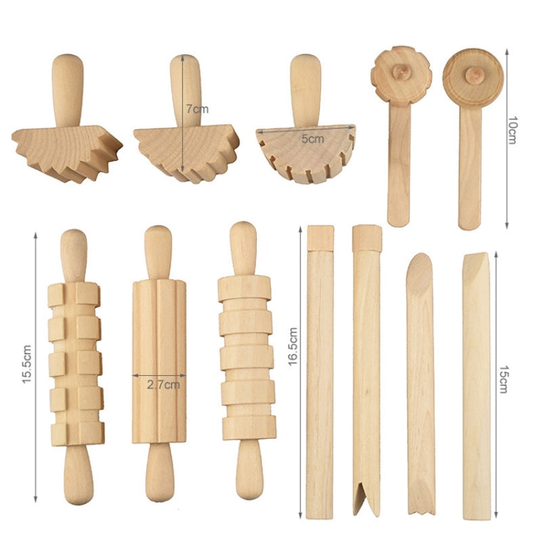 12 In 1 Plasticine Accessory DIY Slime Play Dough Wooden Tools Roller Stamp Rolling Pin Spoon