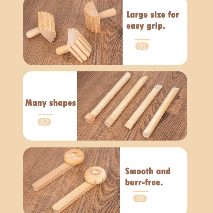 12 In 1 Plasticine Accessory DIY Slime Play Dough Wooden Tools Roller Stamp Rolling Pin Spoon