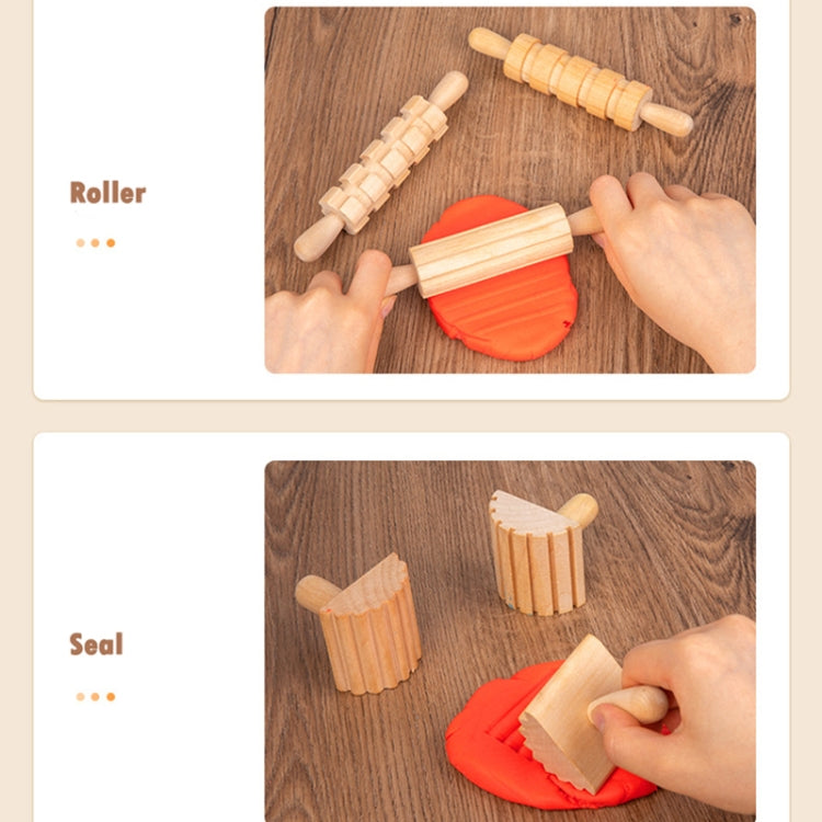 12 In 1 Plasticine Accessory DIY Slime Play Dough Wooden Tools Roller Stamp Rolling Pin Spoon