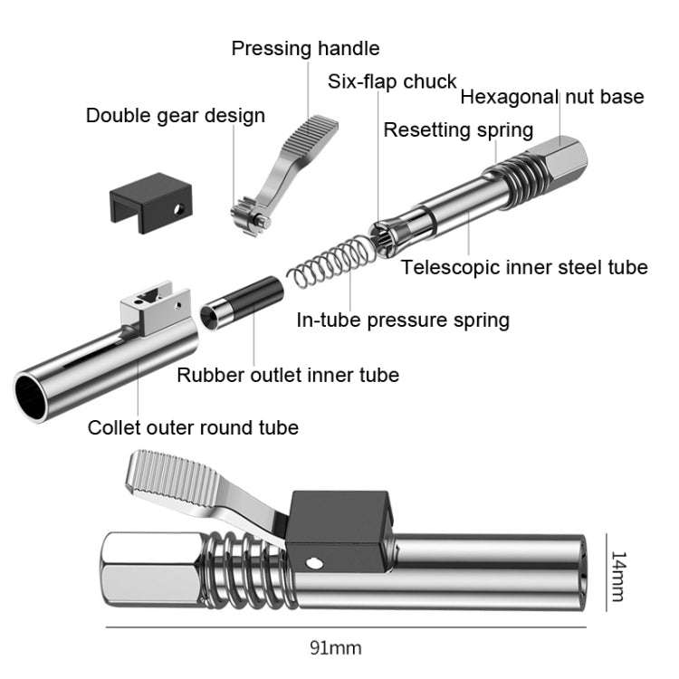 PC002 Lock Clamp Type High Pressure Grease Nozzle, Style: Butter Mouth+30cm Hose+3 Heads