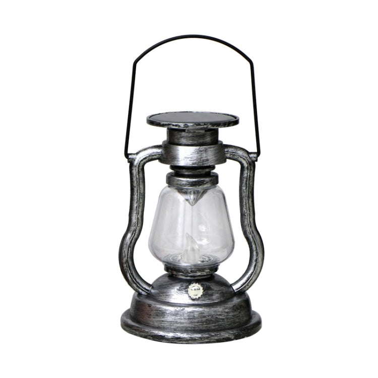 200802 Retro Solar Kerosene Lamp Shape Handheld Lamp Home Decor Flame Lamp(Silver)