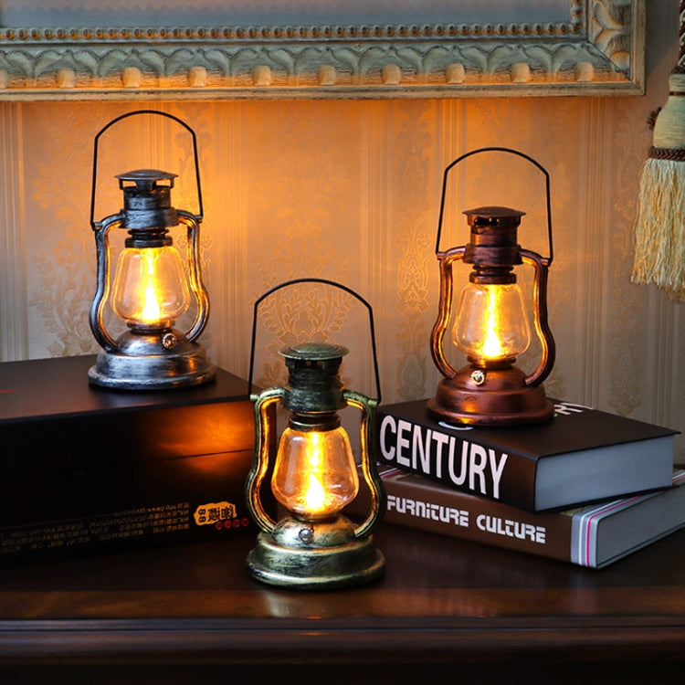 200802 Retro Solar Kerosene Lamp Shape Handheld Lamp Home Decor Flame Lamp(Bronze)