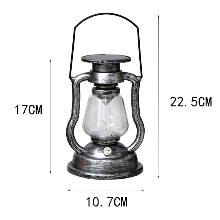 200802 Retro Solar Kerosene Lamp Shape Handheld Lamp Home Decor Flame Lamp(Silver)