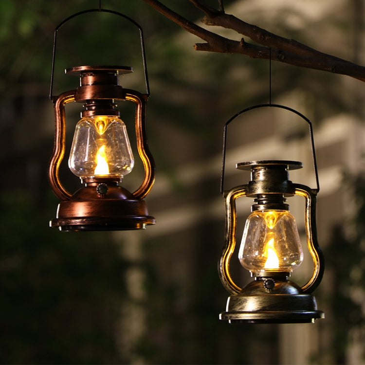 200802 Retro Solar Kerosene Lamp Shape Handheld Lamp Home Decor Flame Lamp(Bronze)