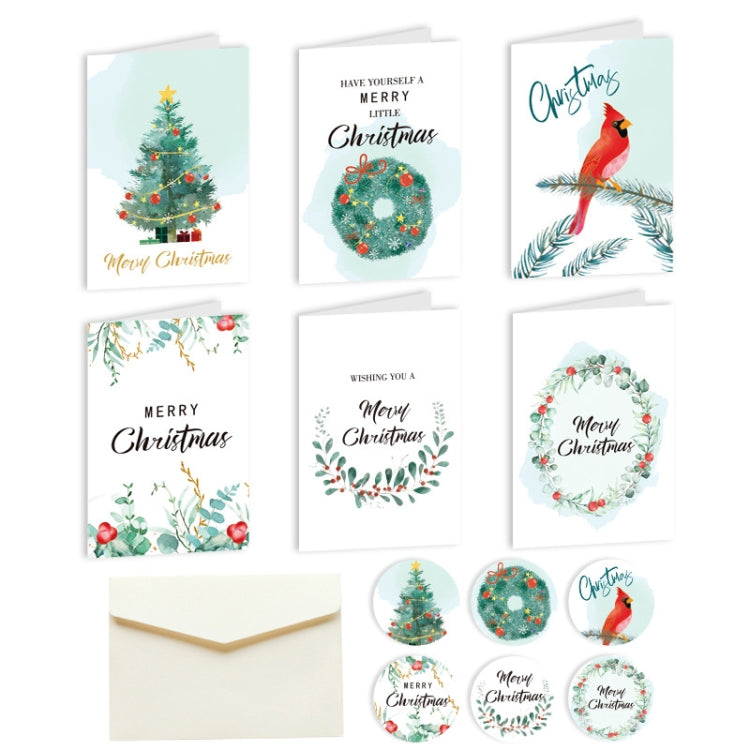 6 Fold Cards + 6 Envelopes + 6 Stickers Christmas Day Greeting Cards(MC8-94)