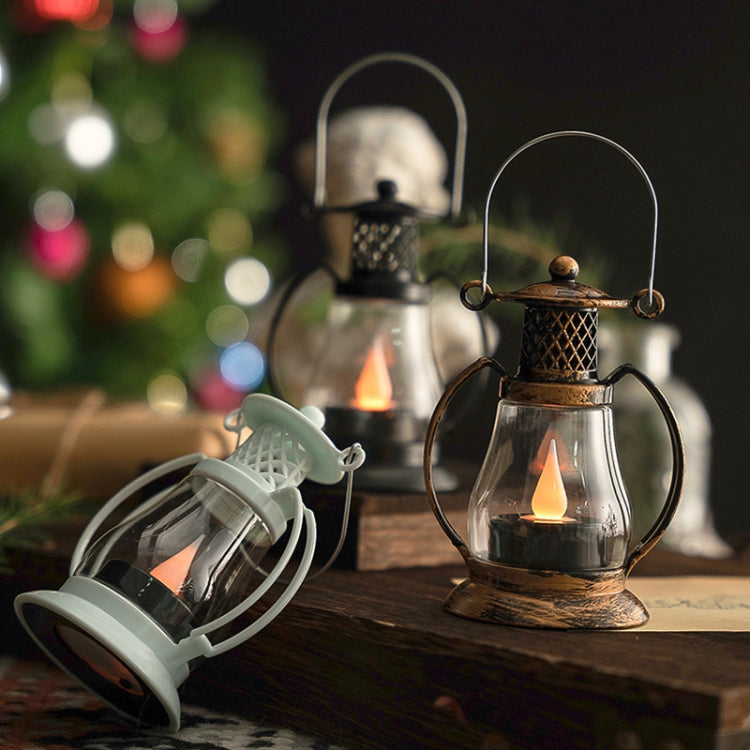 Retro Water-Drop Flame Lantern Ornament Christmas Scene Decoration Oil Light(White)
