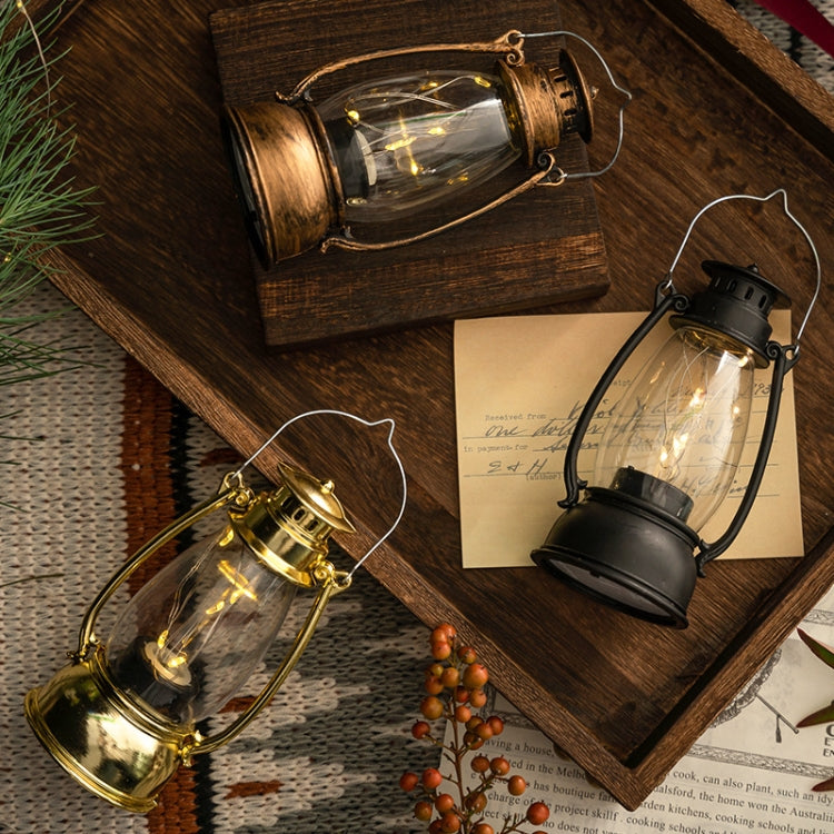 Retro Lantern Table Decoration Christmas Scene Decoration Simulation Oil Lamp(Gold)