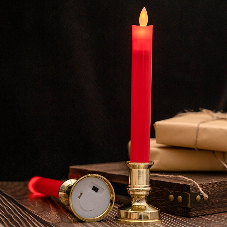 2 PCS Simulation Long-rod Electronic Candle Lamp Swing Wick LED Temple Lamp(Red)