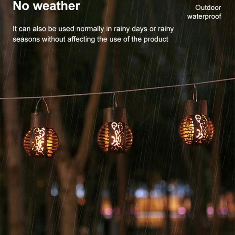 2 PCS Solar Simulation Flame Hollow Ball Hanging Lights Balcony Decorative Lights(Black)