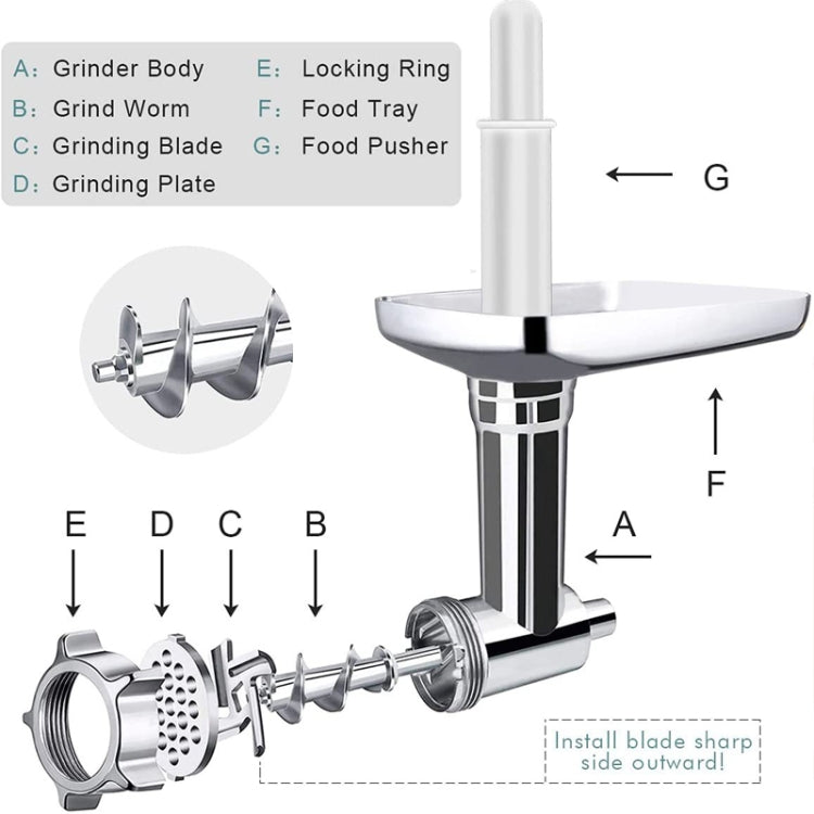 For KitchenAid Porking Enemy Accessories Dough Maker Grinder Meat Universal Set, Color: Silver Gray