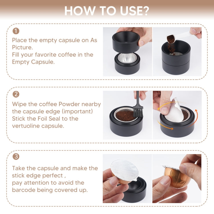 ICafilas Coffee Capsule Shell For Nespresso Vertuo Plus ENV 135/Vertuo ENV 150/BNV450WHT1BUC1, Color: Black+Brown+100 Aluminum Foil