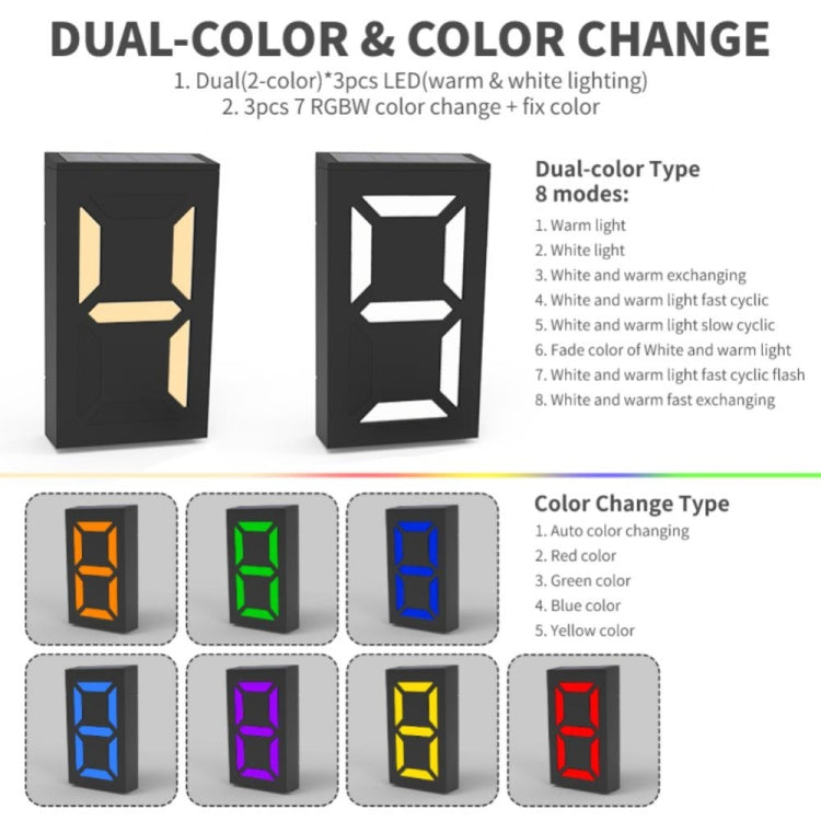 N766B  DIY Solar Number Doorplate Lamp Outdoor Waterproof Wall Lights(White Light/Warm Light)