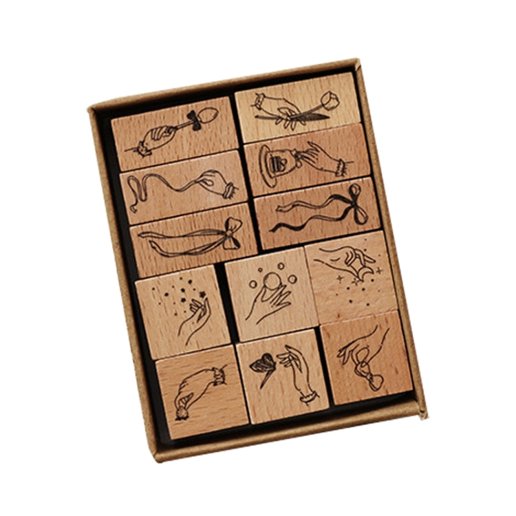 Vintage Beech Combination Seal Set Wooden Handbook Seal Set(Finger Story)